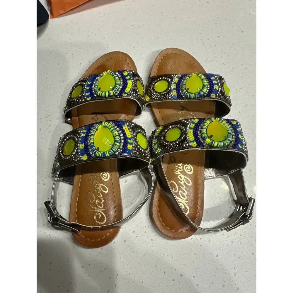 Naughty Monkey Silver Embellished Sandals Beaded Sequins Multicolor Resort 6 1/2 - Picture 5 of 10